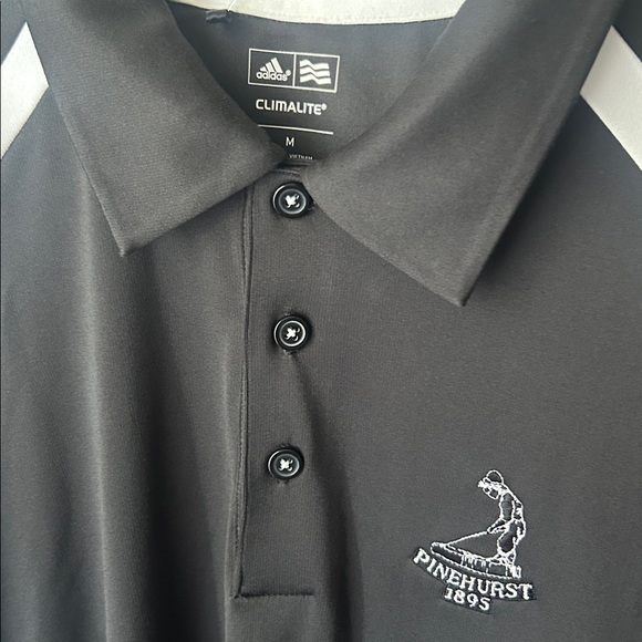 Black and White Long Sleeve Golf Adidas Polo Shirt. Pinehurst. - Picture 3 of 6